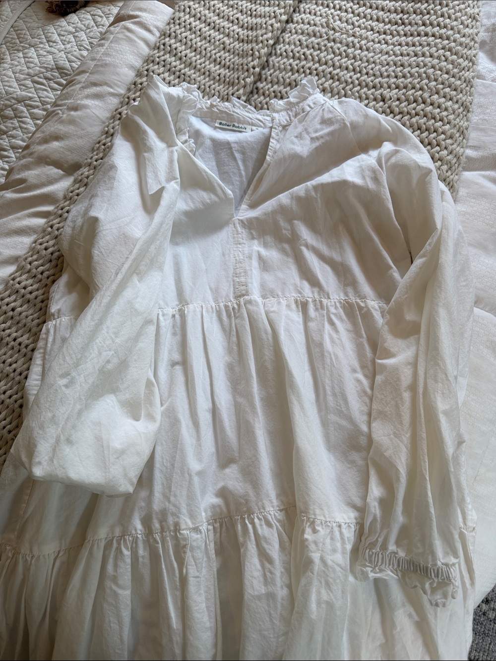 Roller Rabbit White Tiered Mini Dress with V-Neck